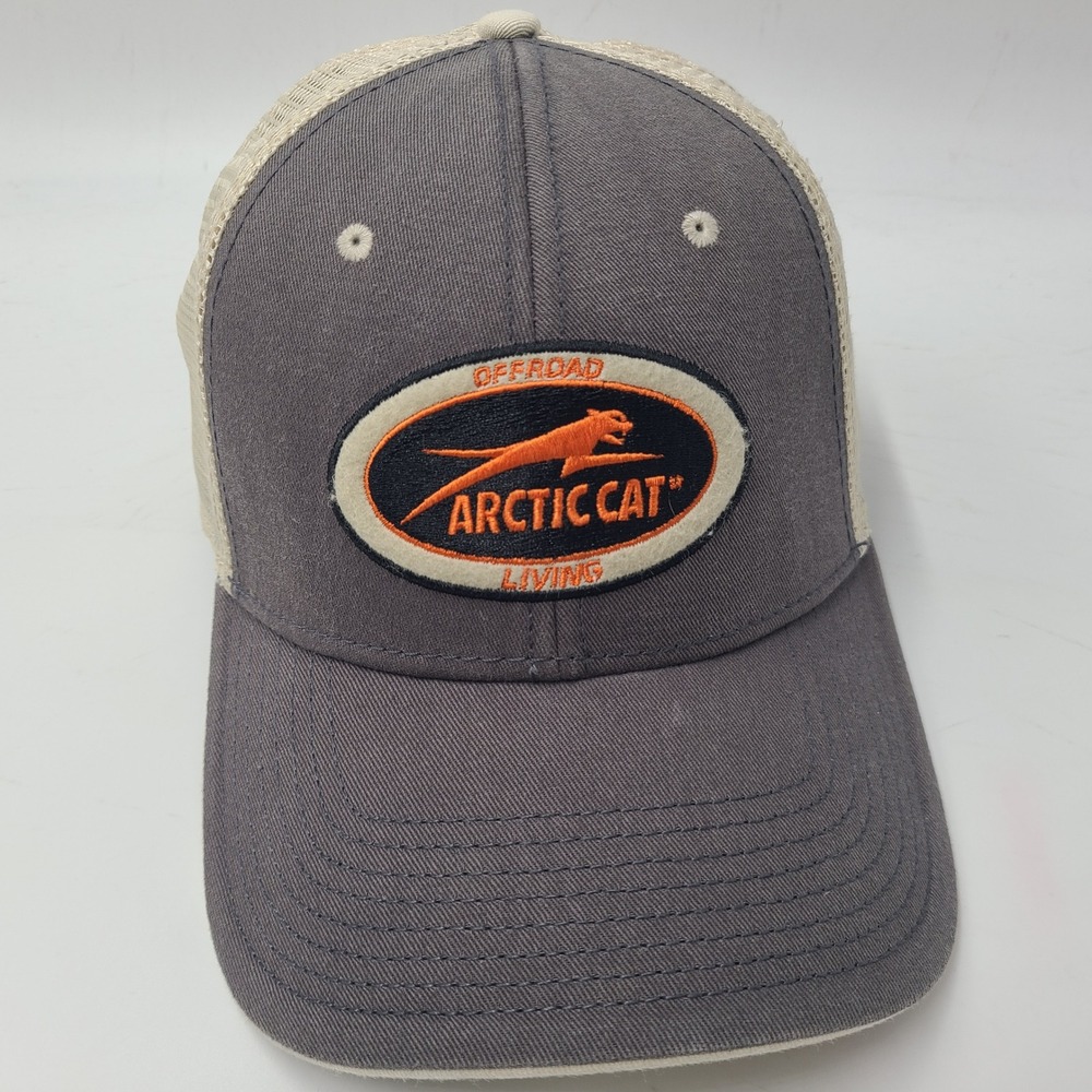 Arctic Cat Hat Snapback Trucker Mesh Gray Beige‎ Offroad Living Snowmobile Men